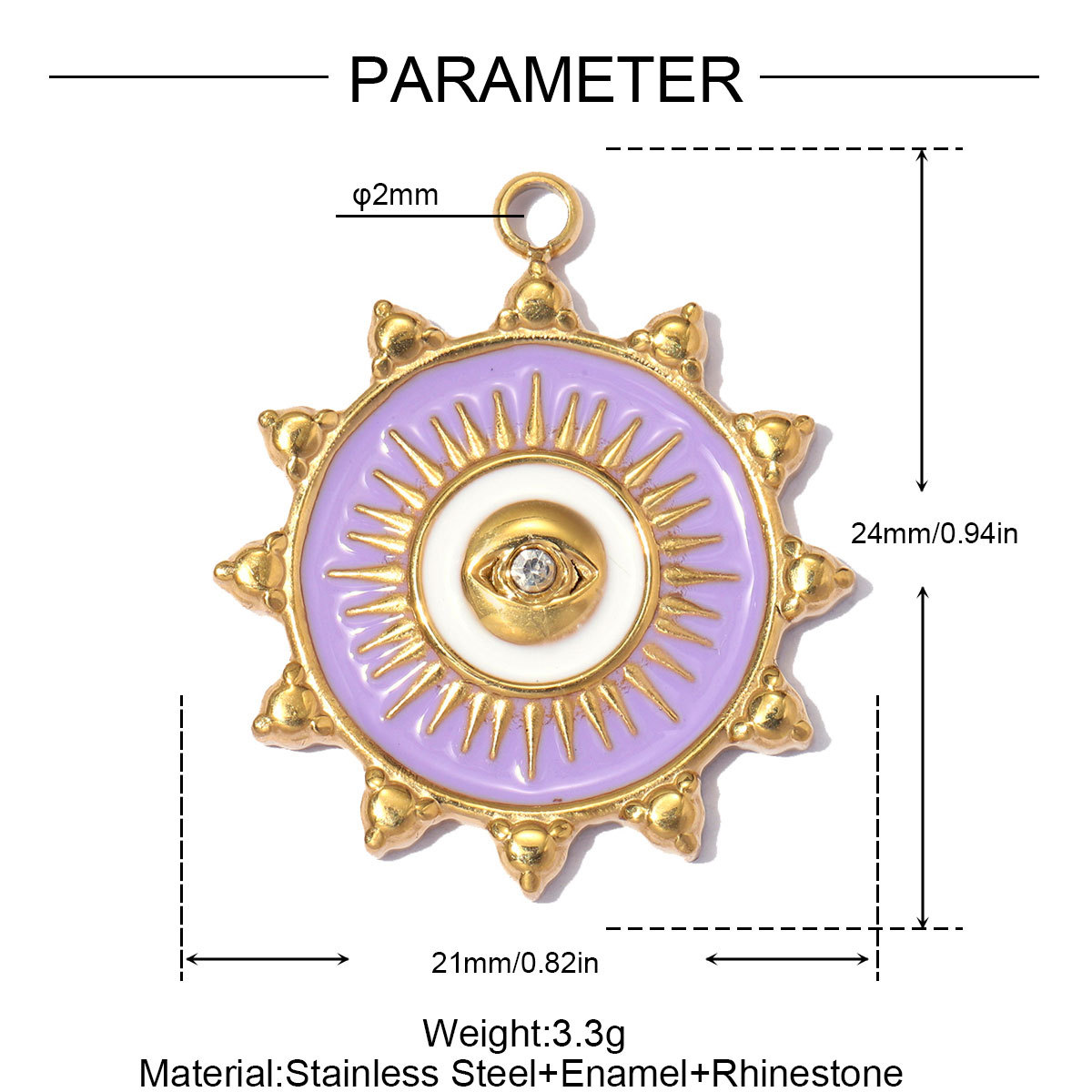 6pcs/pack Stainless Steel Rhinestone Evil Eye DIY Bracelet Charms Enamel Love Heart Necklace Pendants Woman Sun Jewelry Wholesale