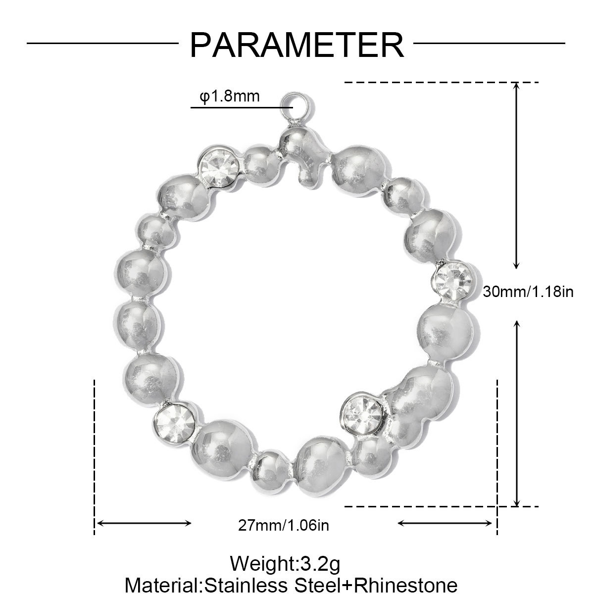 6pcs/pack Stainless Steel Rhinestone Circle Round DIY Earring Charm Hamsa Hand Compass Necklace Pendant Woman Roller Skates Jewelry