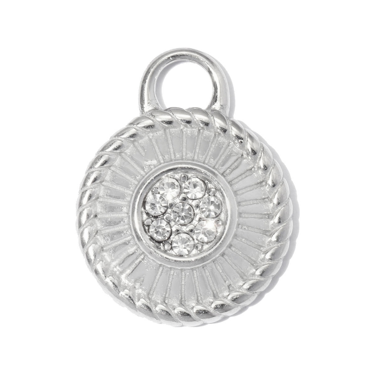 6pcs/pack Stainless Steel Rhinestone Circle Round DIY Earring Charm Hamsa Hand Compass Necklace Pendant Woman Roller Skates Jewelry