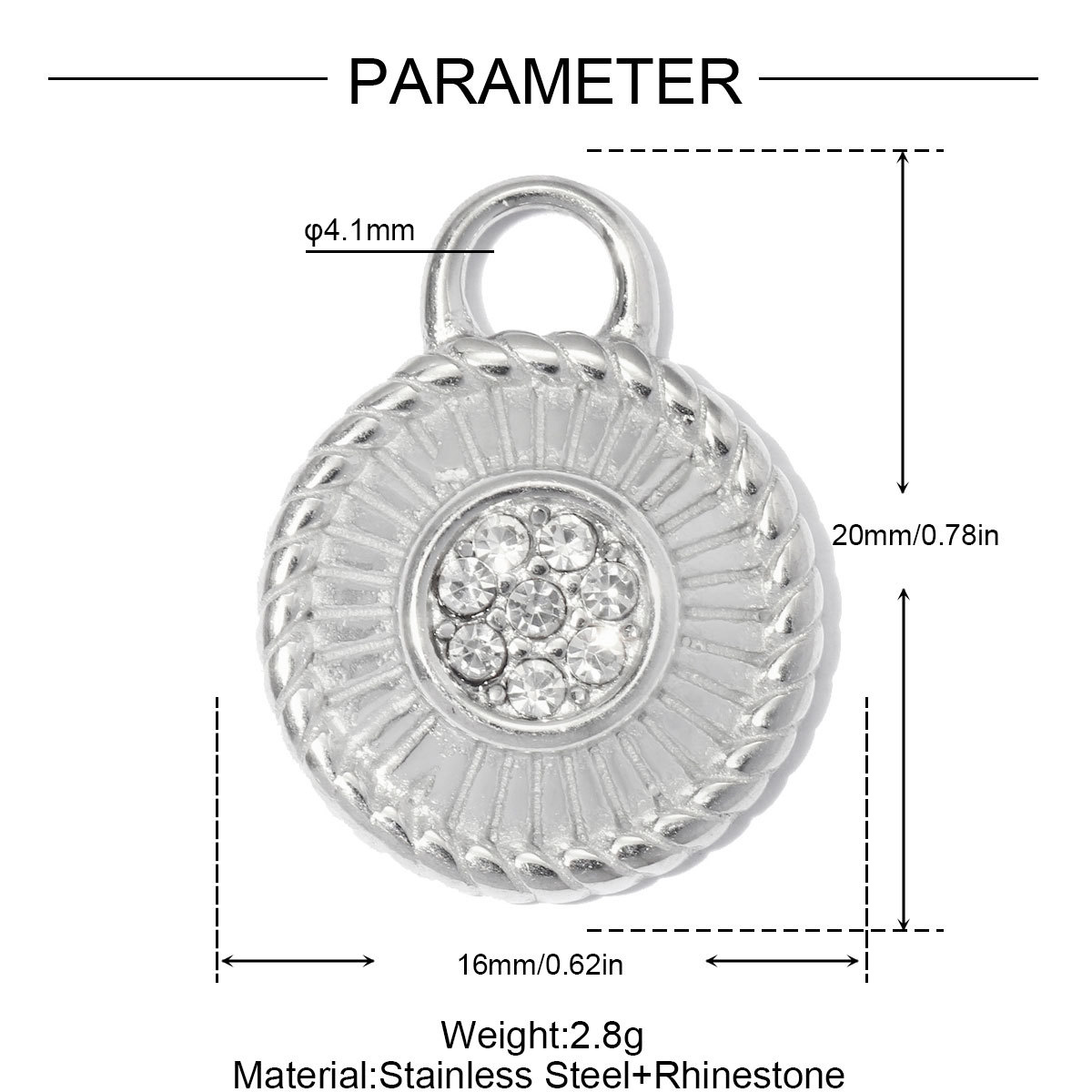 6pcs/pack Stainless Steel Rhinestone Circle Round DIY Earring Charm Hamsa Hand Compass Necklace Pendant Woman Roller Skates Jewelry