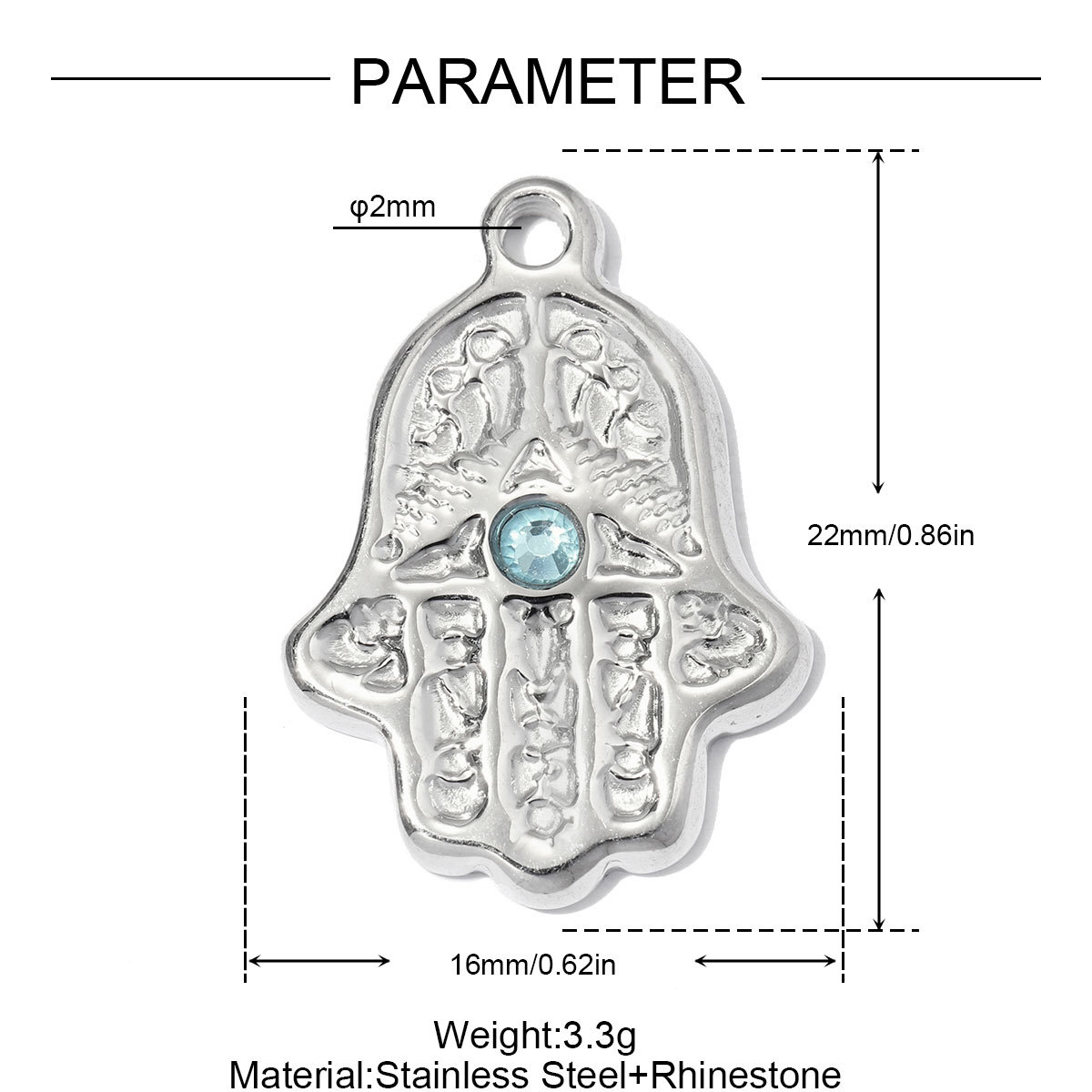 6pcs/pack Stainless Steel Rhinestone Circle Round DIY Earring Charm Hamsa Hand Compass Necklace Pendant Woman Roller Skates Jewelry