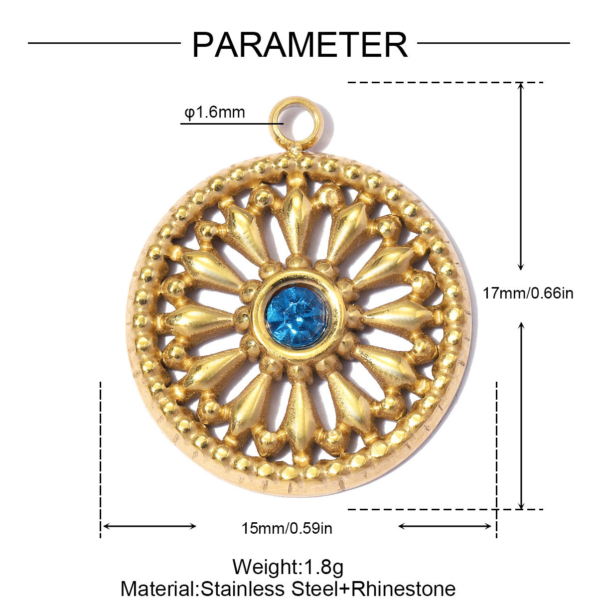 6pcs/pack Stainless Steel Compass Sun DIY Earring Charms Rhinestone Square Round Circle Necklace Pendants Woman Roller Skates Jewelry