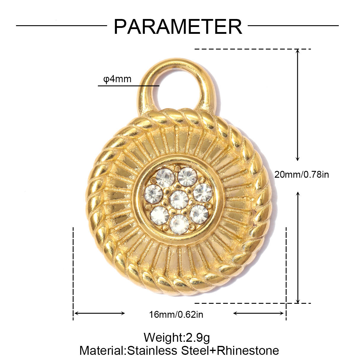 6pcs/pack Stainless Steel Compass Sun DIY Earring Charms Rhinestone Square Round Circle Necklace Pendants Woman Roller Skates Jewelry