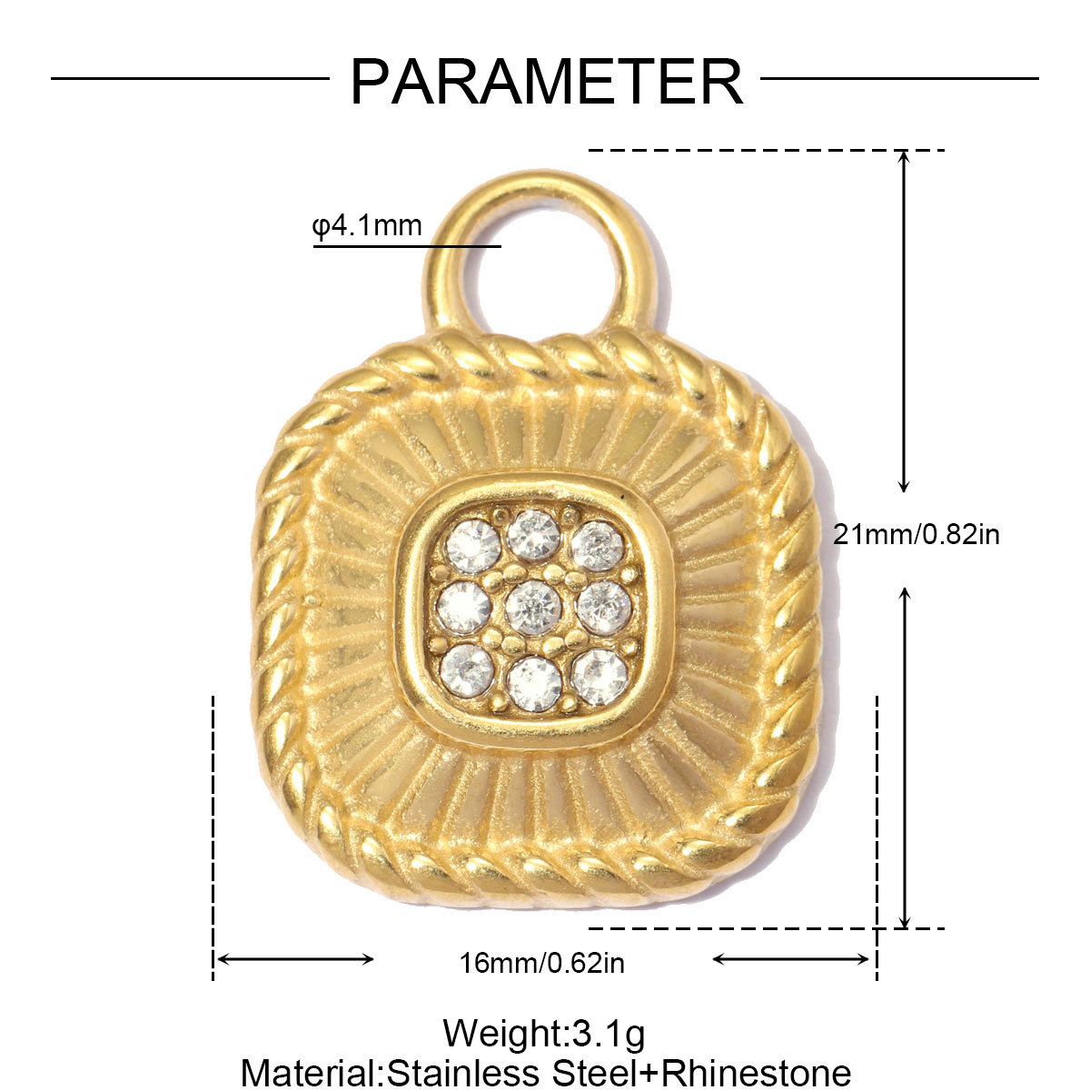 6pcs/pack Stainless Steel Compass Sun DIY Earring Charms Rhinestone Square Round Circle Necklace Pendants Woman Roller Skates Jewelry