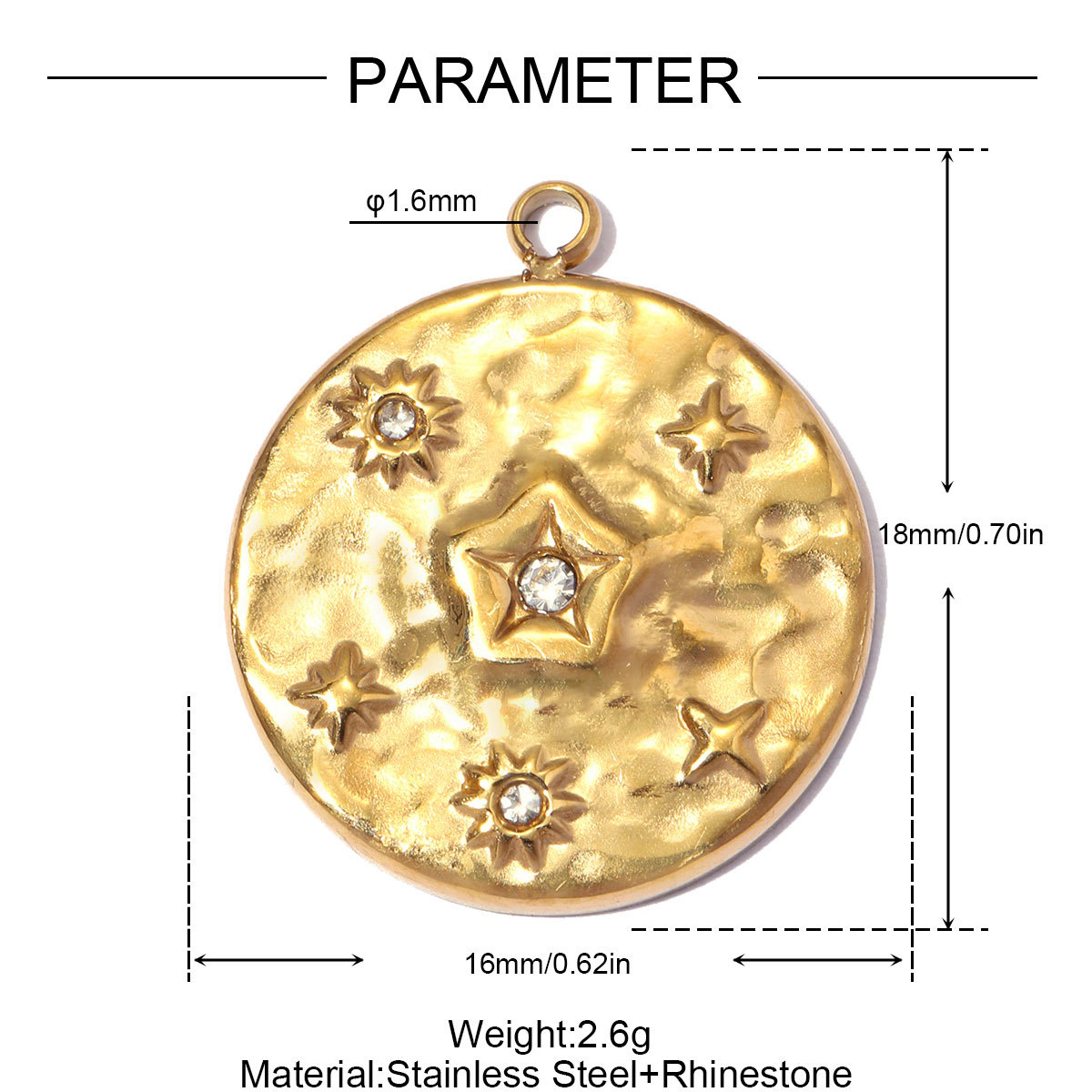 6pcs/pack Stainless Steel Compass Sun DIY Earring Charms Rhinestone Square Round Circle Necklace Pendants Woman Roller Skates Jewelry
