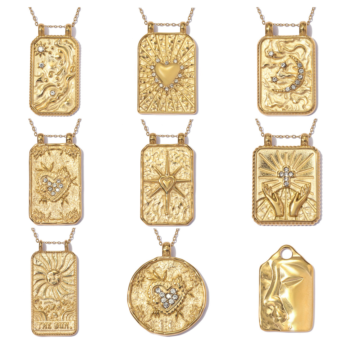 6pcs/pack Stainless Steel Rhinestone Tarot Cards Moon Star DIY Charms Cross Hand Necklace Pendants Woman Flower Mask Jewelry