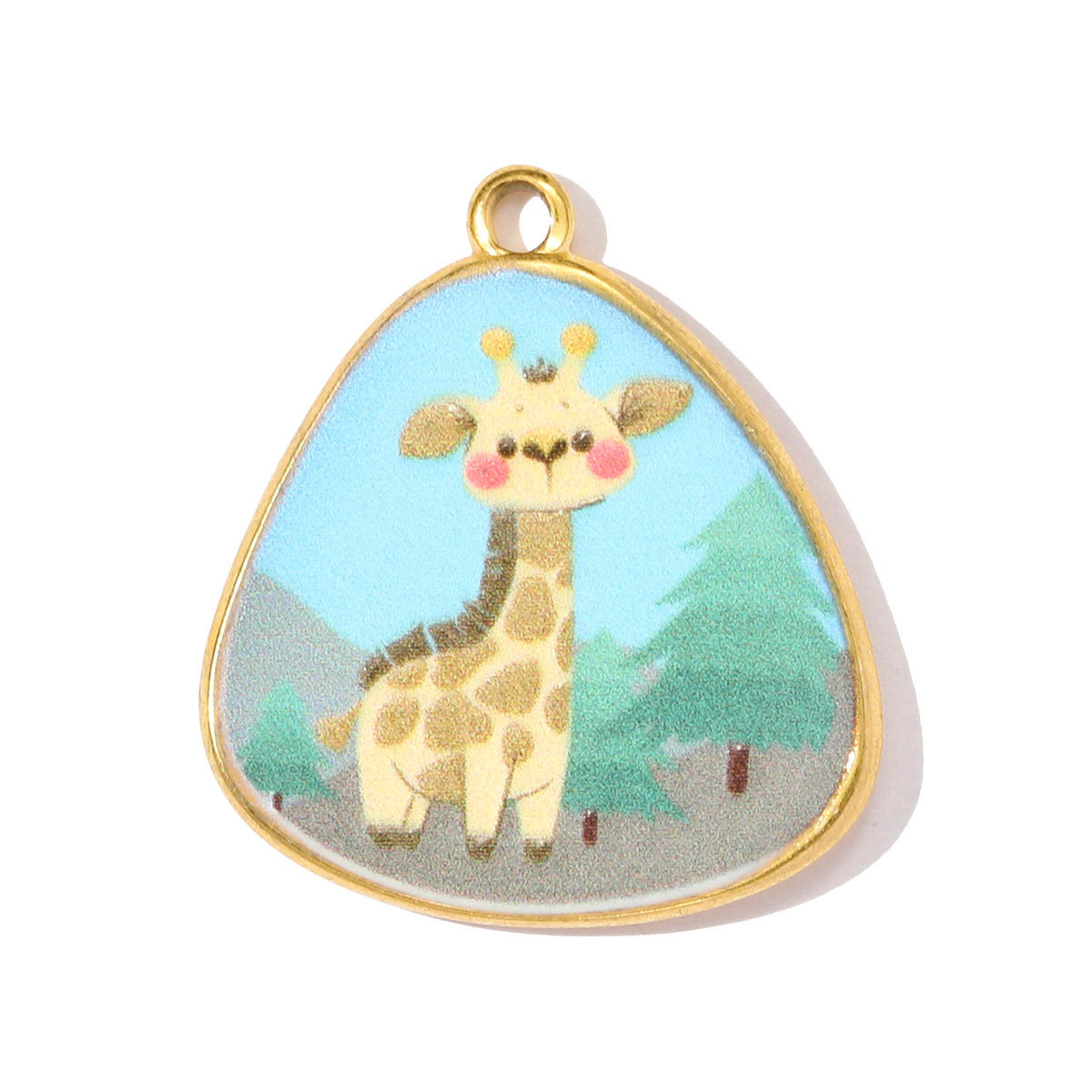6pcs/pack French Retro Stainless Steel Painted Giraffe Frog DIY Earring Charms Ladybird Cat Necklace Pendant Women Flower Jewelry