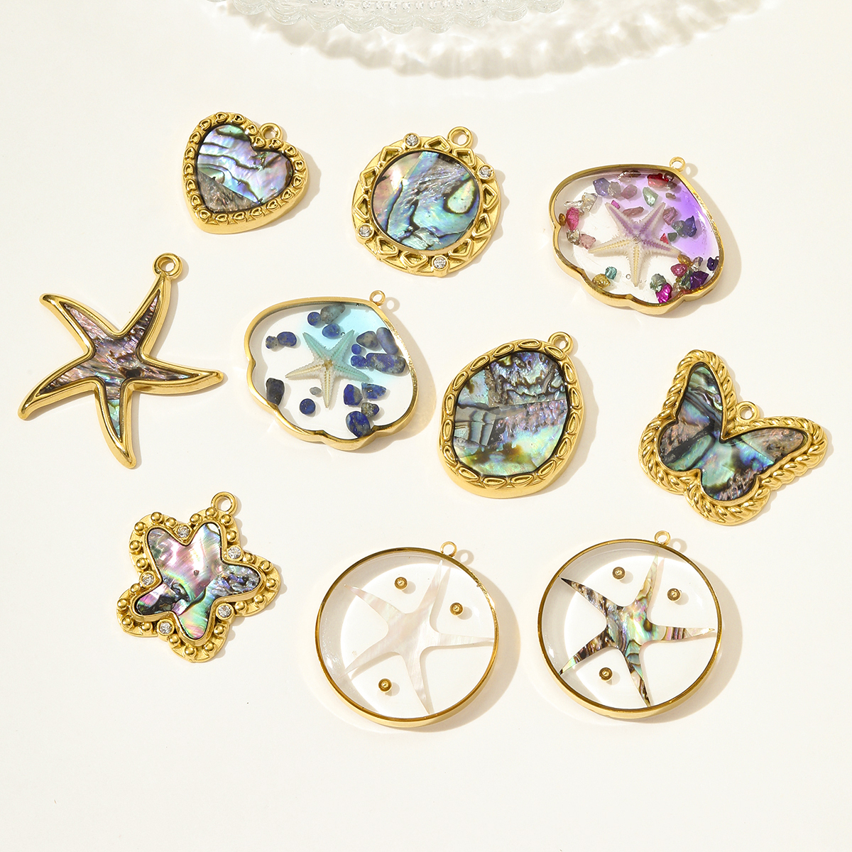 6pcs/pack French Stainless Steel Abalone Love Heart Star DIY Earring Charms Butterfly Necklace Pendant Women Enamel Starfish Jewelry