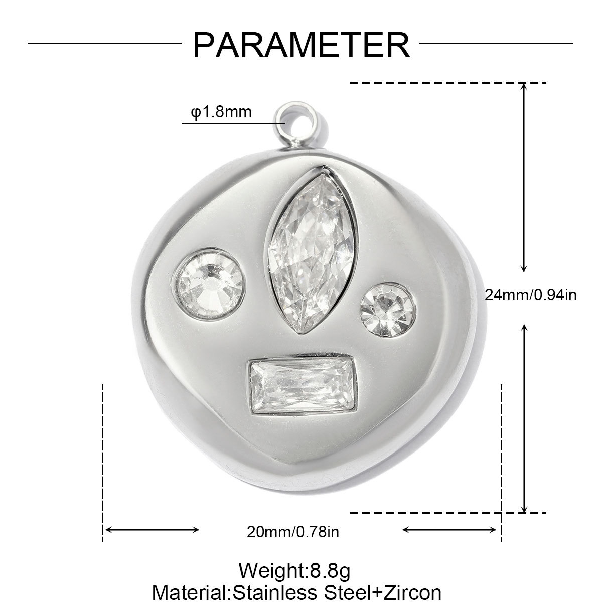 6pcs/pack Stainless Steel Flower Zircon DIY Charms Rhinestone Envelope Heart Necklace Pendants Woman Leaf Round Jewelry Wholesale