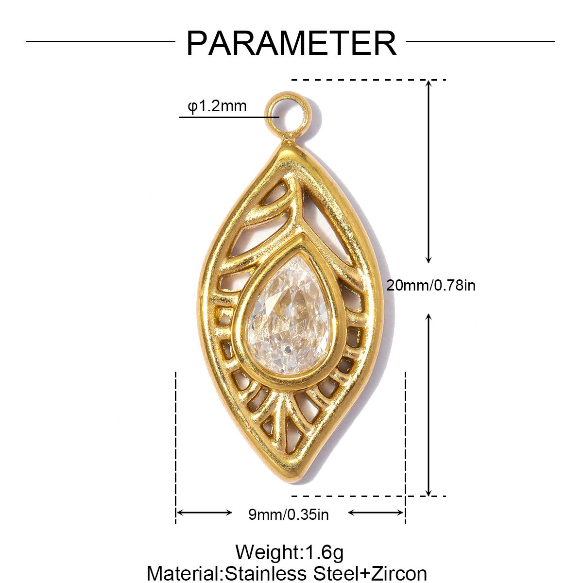 6pcs/pack Stainless Steel Flower Zircon DIY Charms Rhinestone Envelope Heart Necklace Pendants Woman Leaf Round Jewelry Wholesale