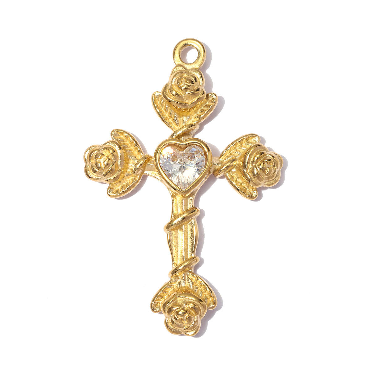 6pcs/pack Stainless Steel Zircon Cross Rose DIY Charms Evil Eye Square Card Necklace Pendants Woman Oval Heart Jewelry Wholesale