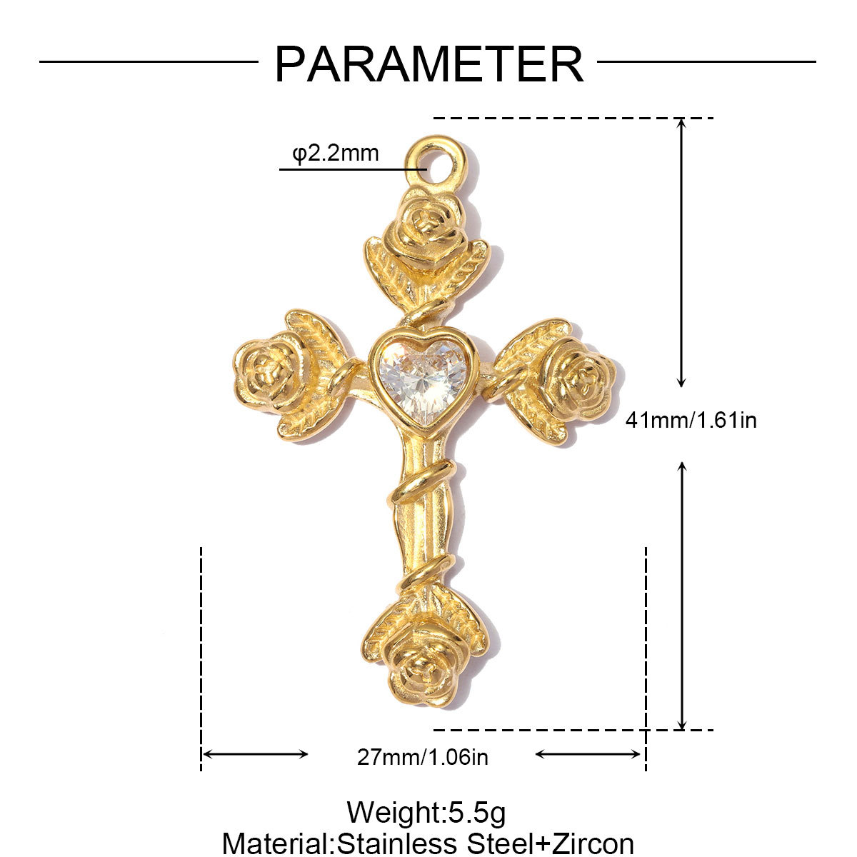 6pcs/pack Stainless Steel Zircon Cross Rose DIY Charms Evil Eye Square Card Necklace Pendants Woman Oval Heart Jewelry Wholesale