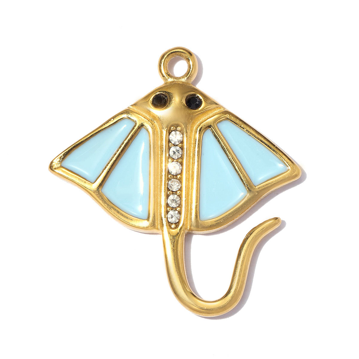 6pcs/pack Stainless Steel Rhinestone Fish Conch DIY Earring Charms Devil Ray Necklace Pendants Woman Fishbone Jewelry Wholesale