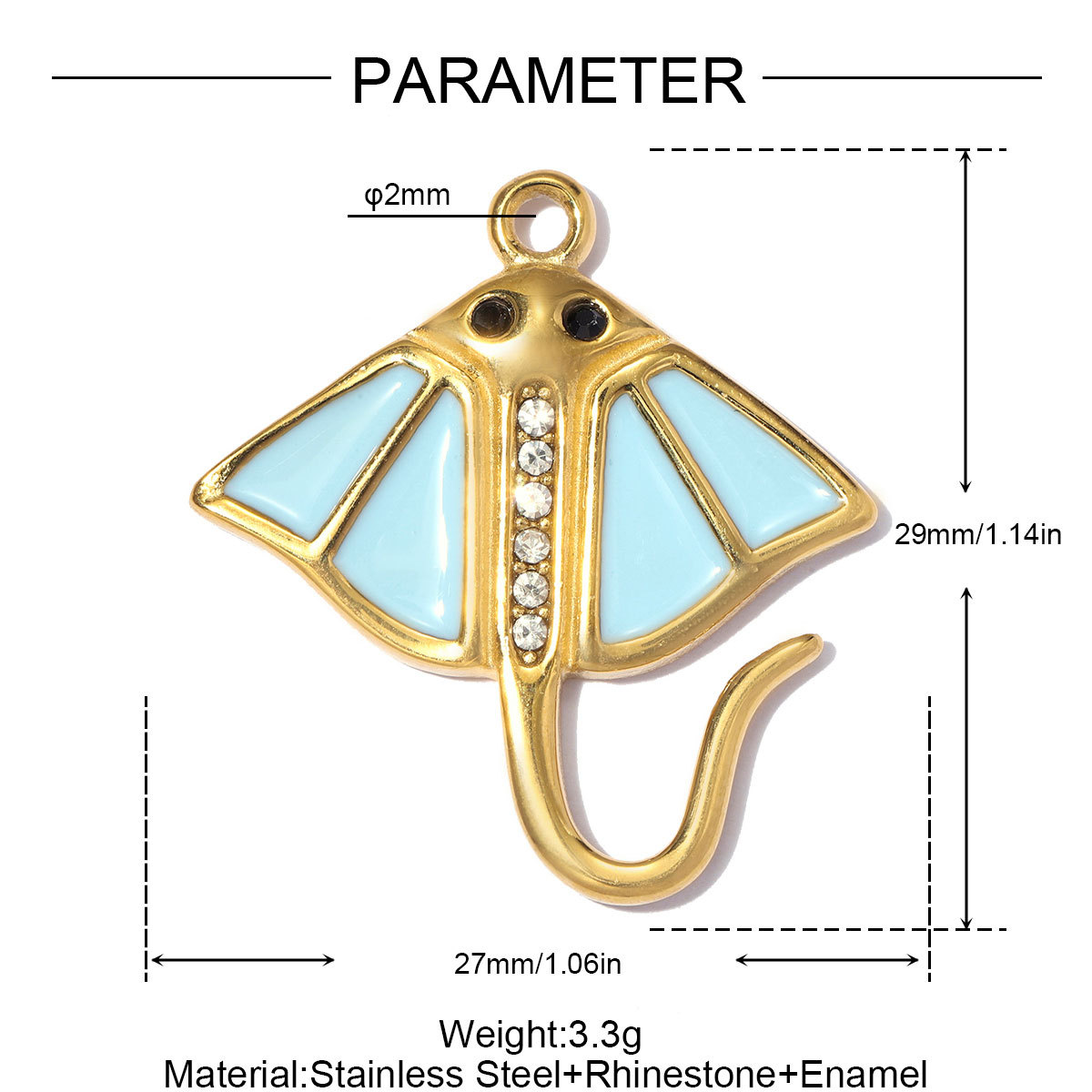 6pcs/pack Stainless Steel Rhinestone Fish Conch DIY Earring Charms Devil Ray Necklace Pendants Woman Fishbone Jewelry Wholesale