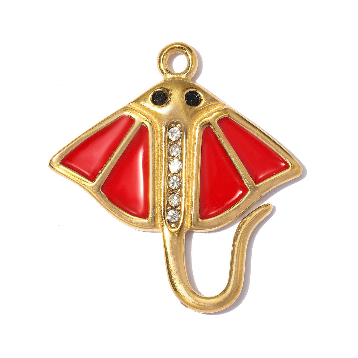 6pcs/pack Stainless Steel Rhinestone Fish Conch DIY Earring Charms Devil Ray Necklace Pendants Woman Fishbone Jewelry Wholesale