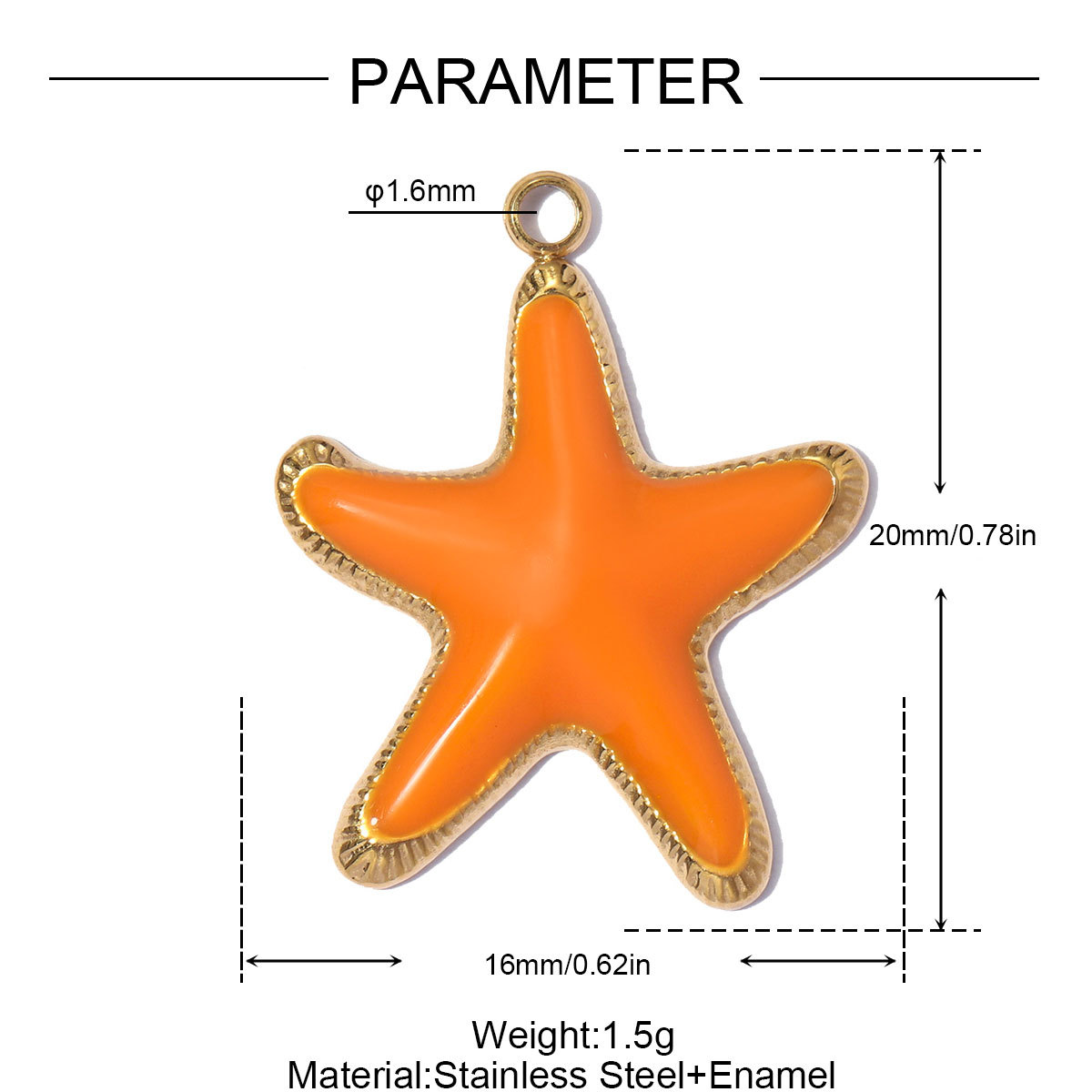 6pcs/pack Fashion Stainless Steel Rainbow Enamel Shell DIY Earring Charms Starfish Necklace Pendants Woman Holiday Jewelry Wholesale