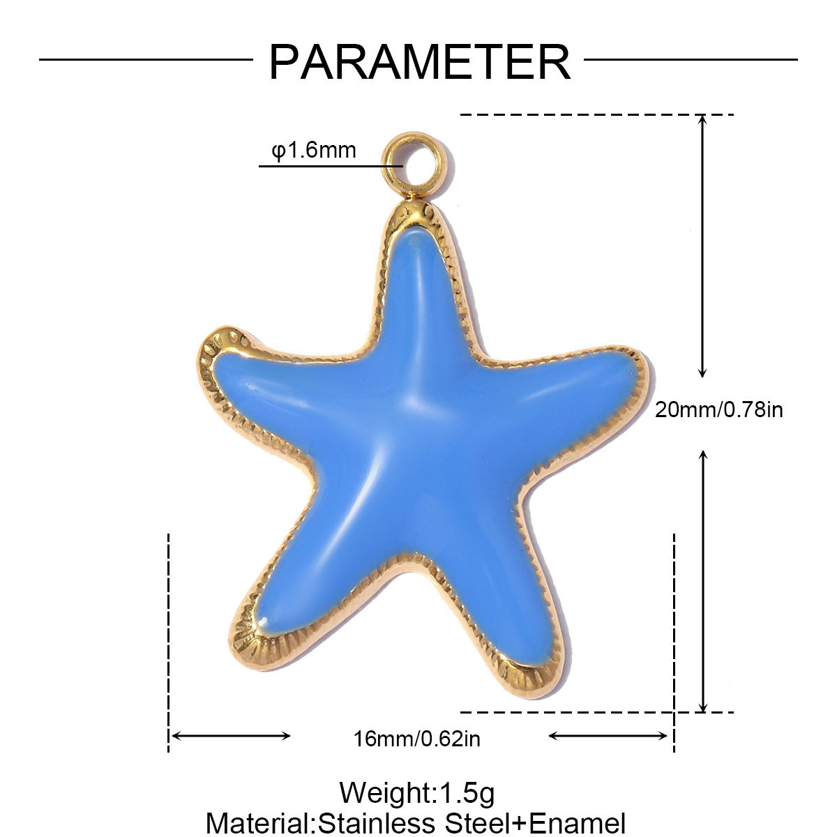6pcs/pack Fashion Stainless Steel Rainbow Enamel Shell DIY Earring Charms Starfish Necklace Pendants Woman Holiday Jewelry Wholesale