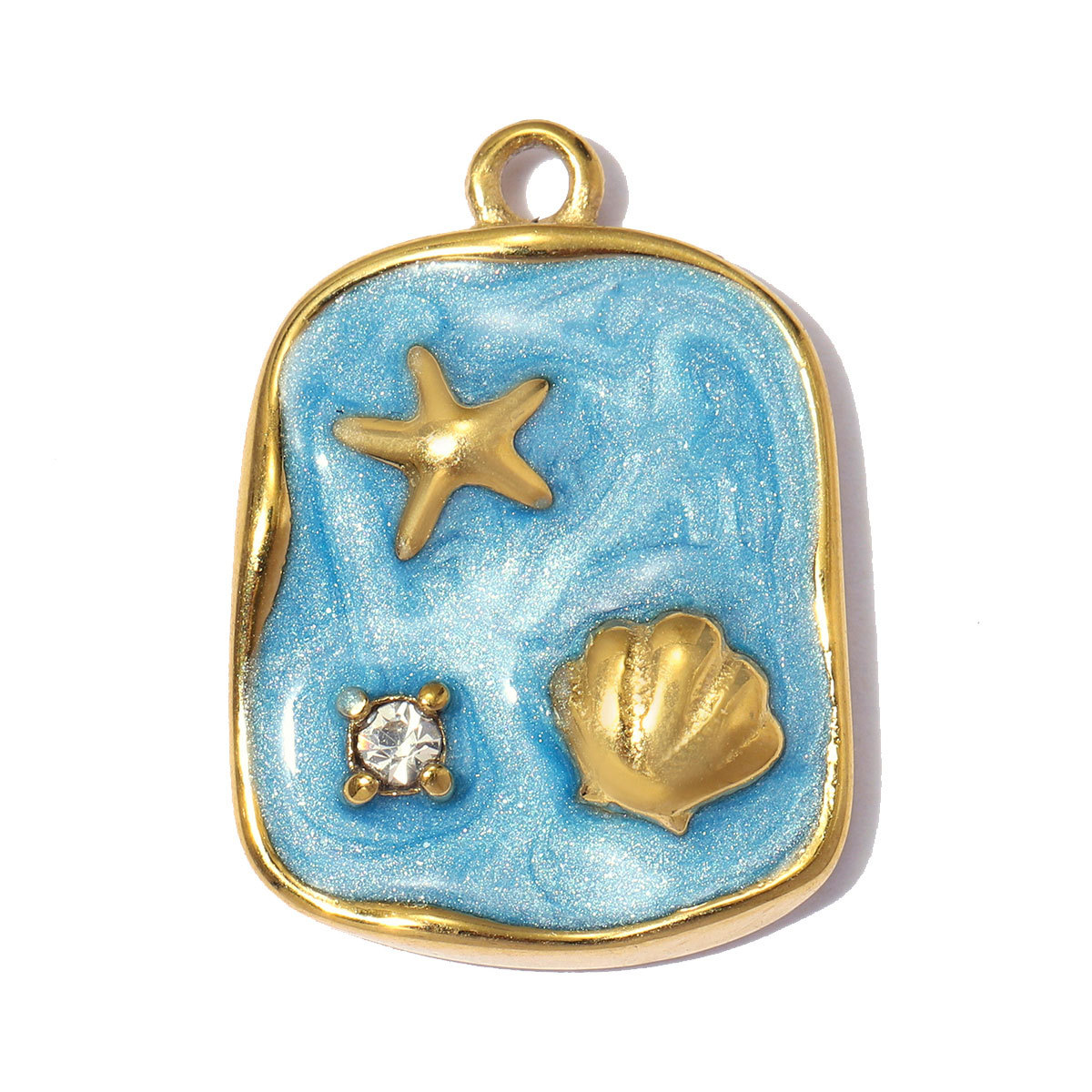 6pcs/pack Fashion Stainless Steel Rainbow Enamel Shell DIY Earring Charms Starfish Necklace Pendants Woman Holiday Jewelry Wholesale