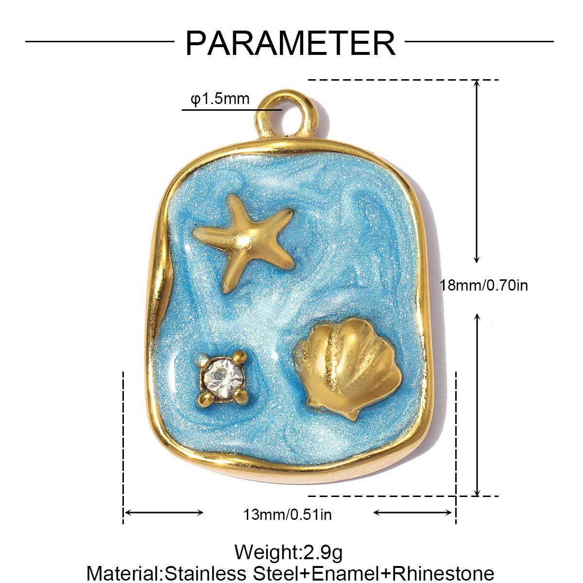 6pcs/pack Fashion Stainless Steel Rainbow Enamel Shell DIY Earring Charms Starfish Necklace Pendants Woman Holiday Jewelry Wholesale