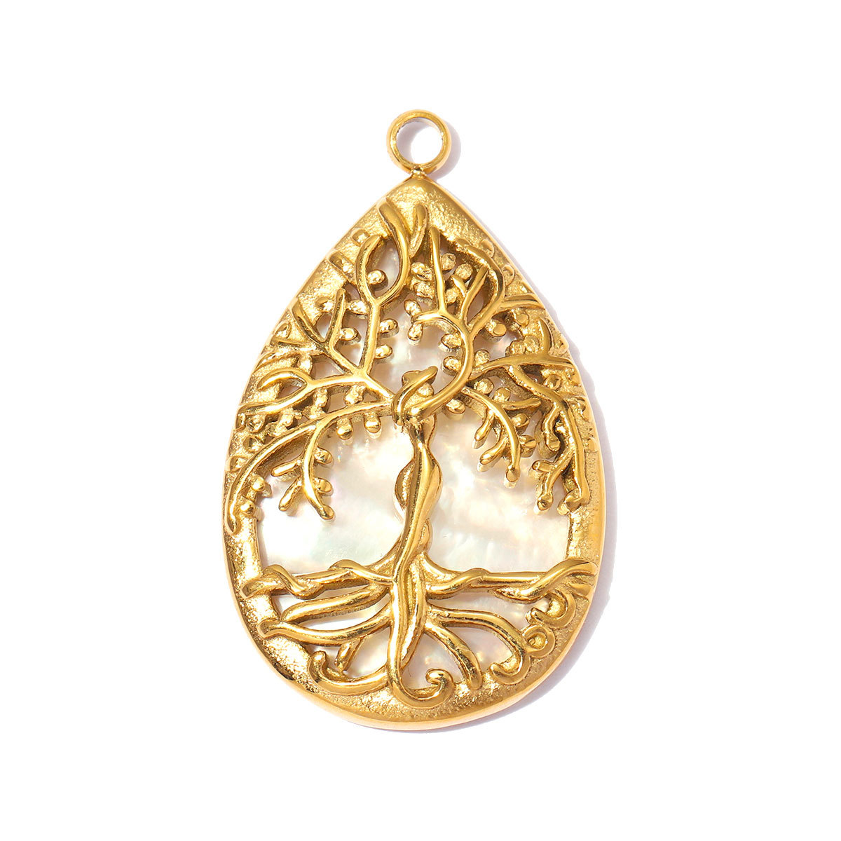 6pcs/pack Stainless Steel Natural Stone Flower DIY Charms Leaf Life Tree Waterdrop Necklace Pendants Woman Moon Jewelry Wholesale