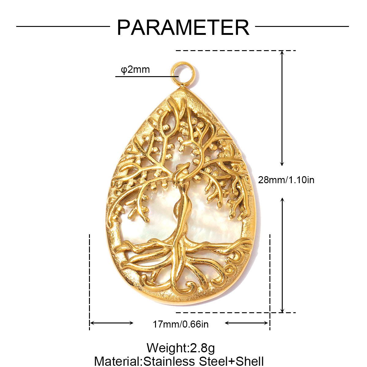6pcs/pack Stainless Steel Natural Stone Flower DIY Charms Leaf Life Tree Waterdrop Necklace Pendants Woman Moon Jewelry Wholesale