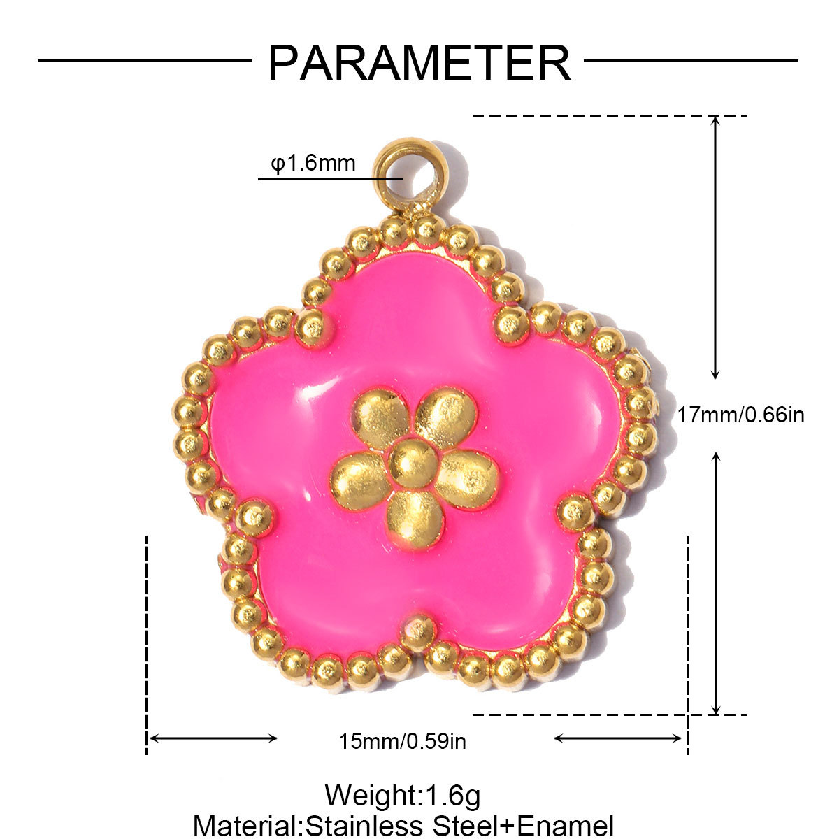 6pcs/pack Stainless Steel Enamel Flower DIY Bracelet Charms Daisy Clover Waterdrop Necklace Pendants Woman Sunflower Jewelry Wholesale