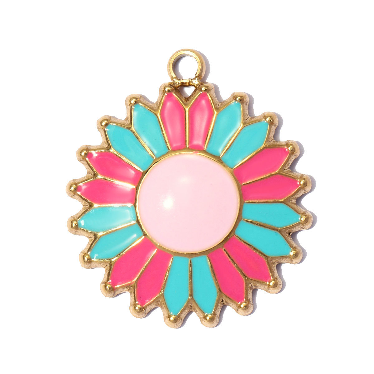 6pcs/pack Stainless Steel Enamel Flower DIY Bracelet Charms Daisy Clover Waterdrop Necklace Pendants Woman Sunflower Jewelry Wholesale