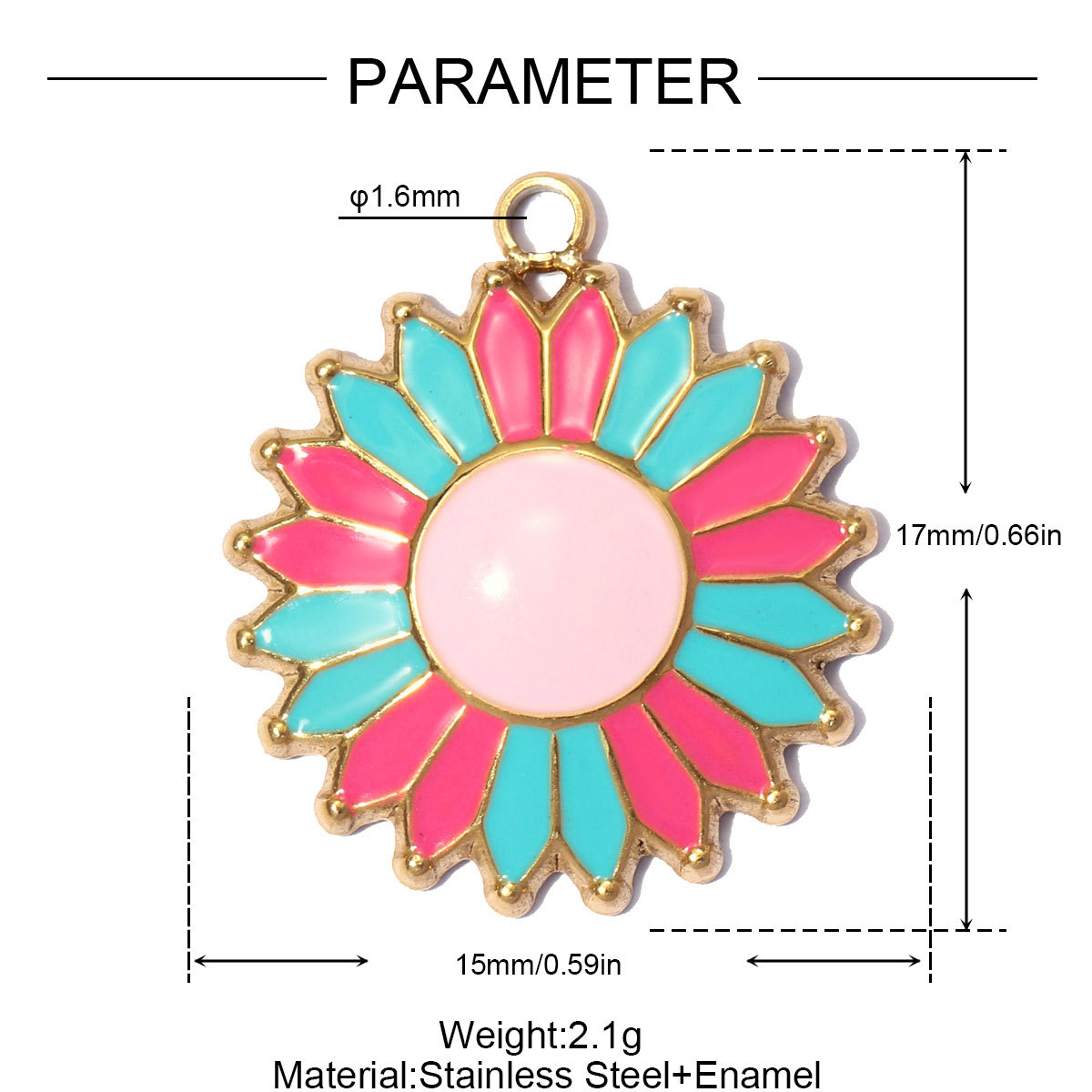 6pcs/pack Stainless Steel Enamel Flower DIY Bracelet Charms Daisy Clover Waterdrop Necklace Pendants Woman Sunflower Jewelry Wholesale