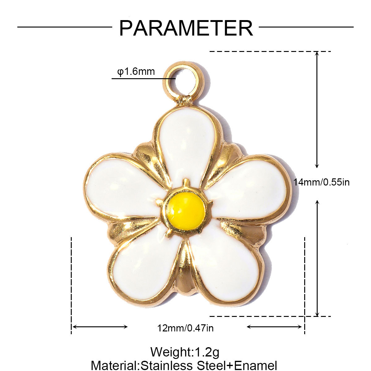 6pcs/pack Stainless Steel Enamel Flower DIY Bracelet Charms Daisy Clover Waterdrop Necklace Pendants Woman Sunflower Jewelry Wholesale