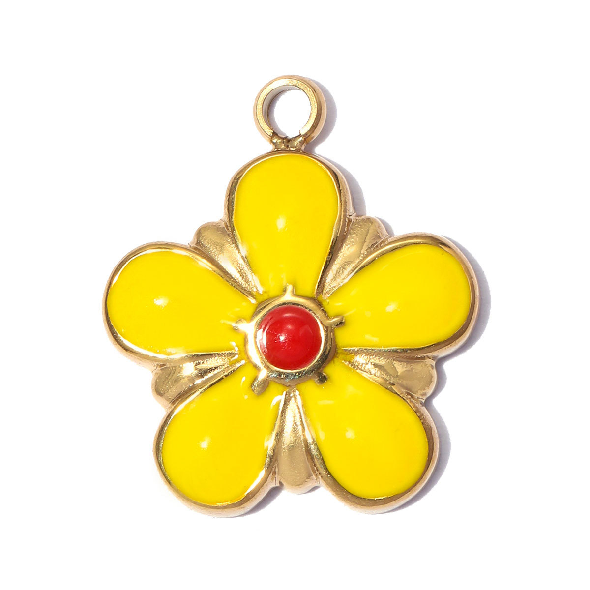 6pcs/pack Stainless Steel Enamel Flower DIY Bracelet Charms Daisy Clover Waterdrop Necklace Pendants Woman Sunflower Jewelry Wholesale