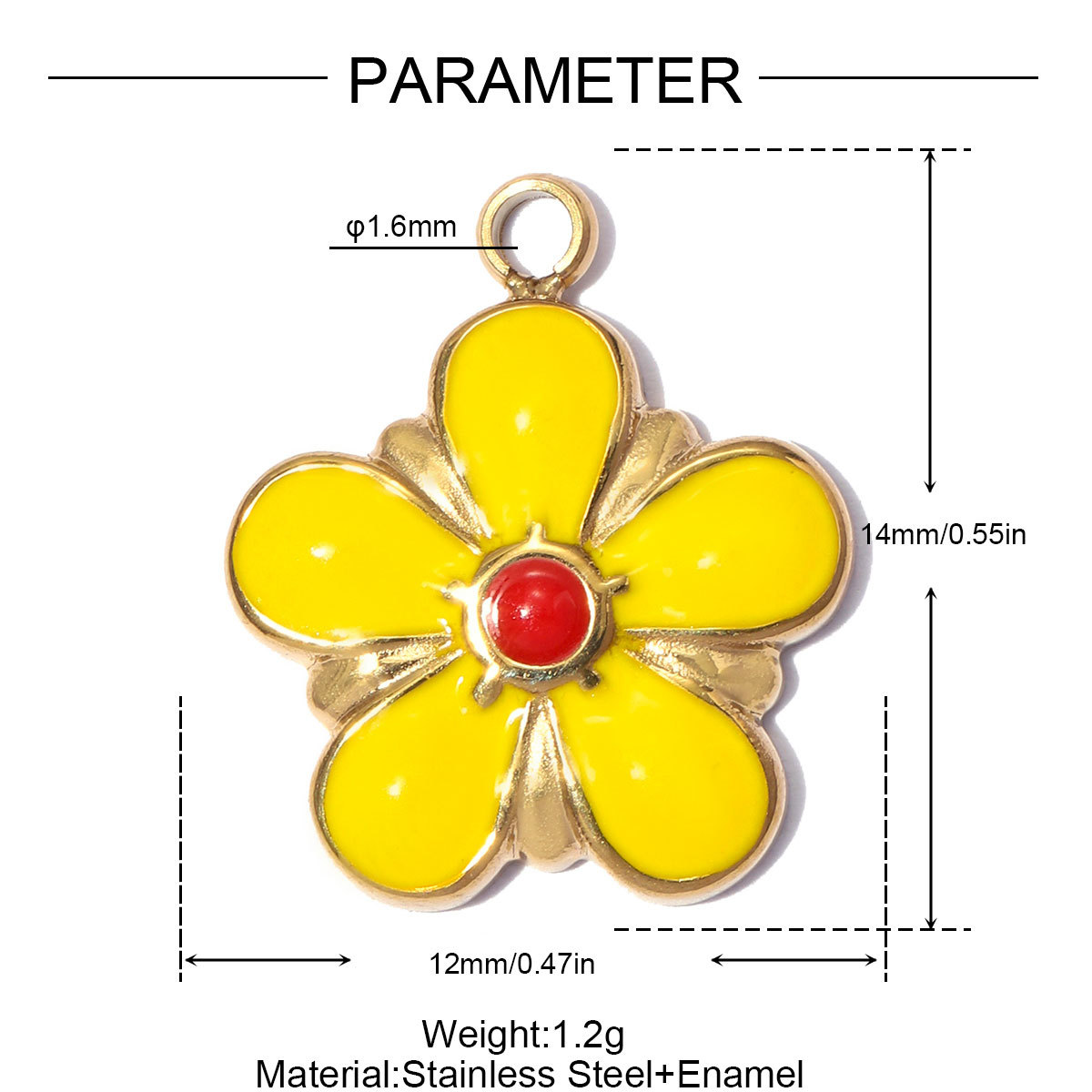 6pcs/pack Stainless Steel Enamel Flower DIY Bracelet Charms Daisy Clover Waterdrop Necklace Pendants Woman Sunflower Jewelry Wholesale