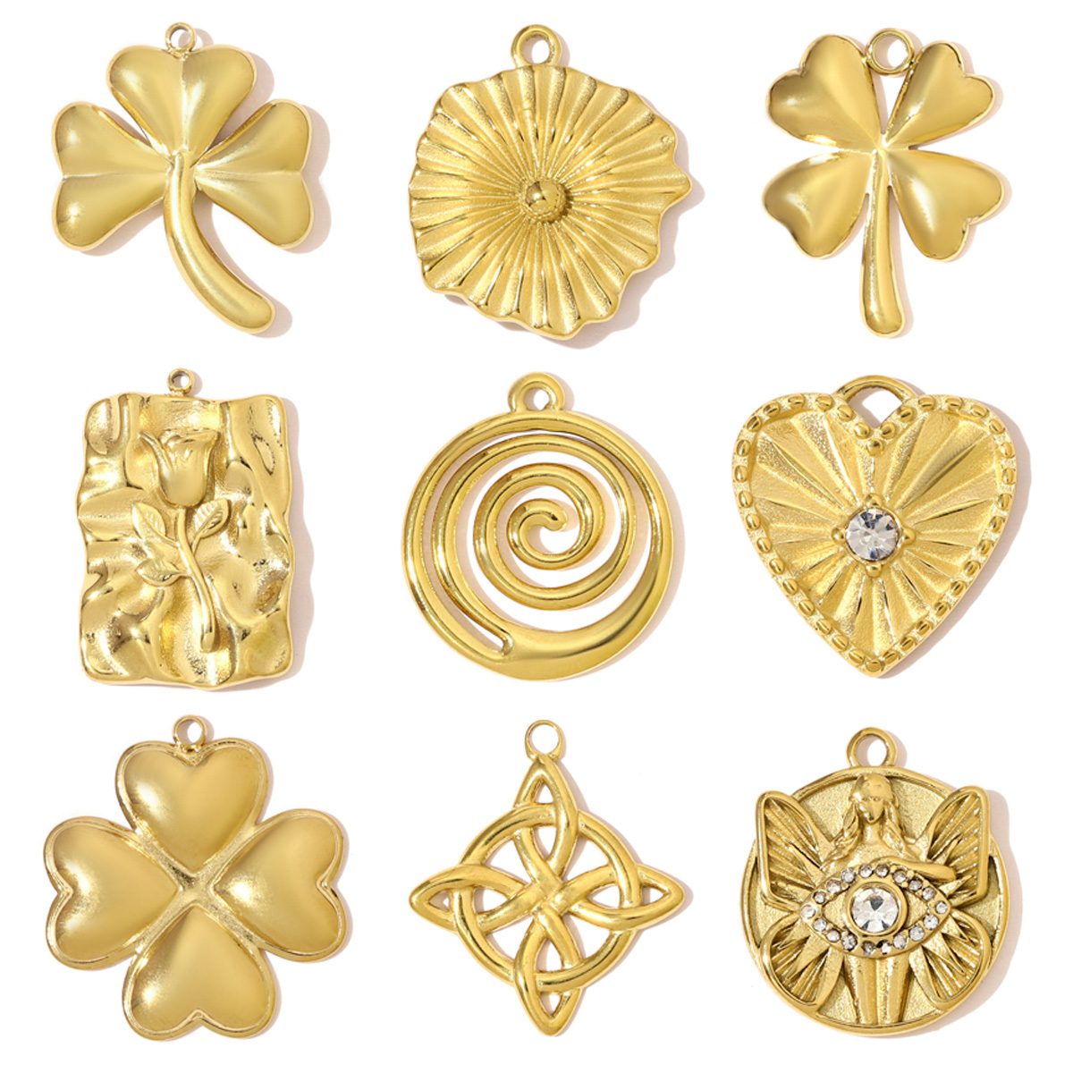 6pcs/pack Fashion Stainless Steel Clover Infinitial Knot DIY Charms Rhinestone Rose Lucky Eye Necklace Pendants Women Love Heart Jewelry