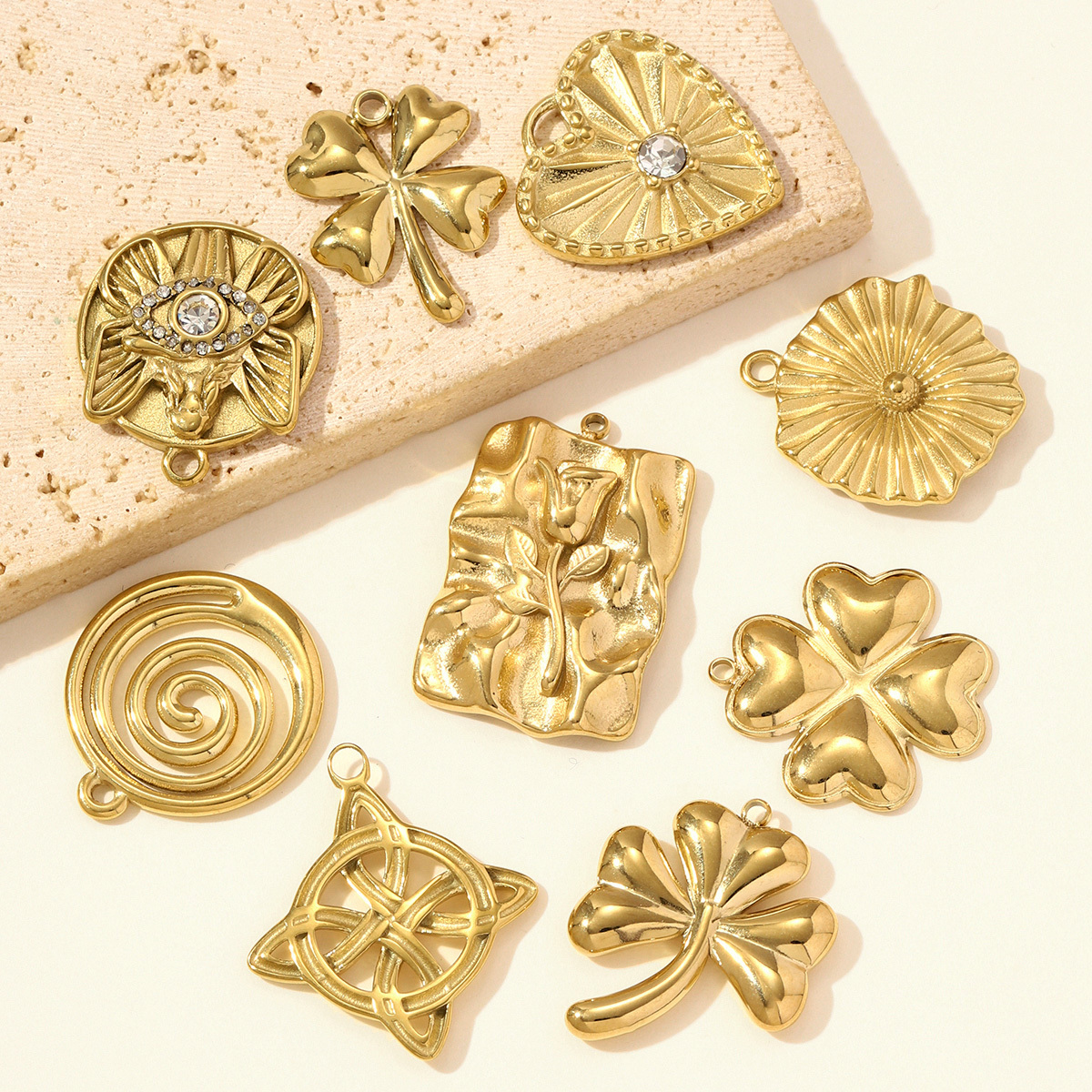 6pcs/pack Fashion Stainless Steel Clover Infinitial Knot DIY Charms Rhinestone Rose Lucky Eye Necklace Pendants Women Love Heart Jewelry