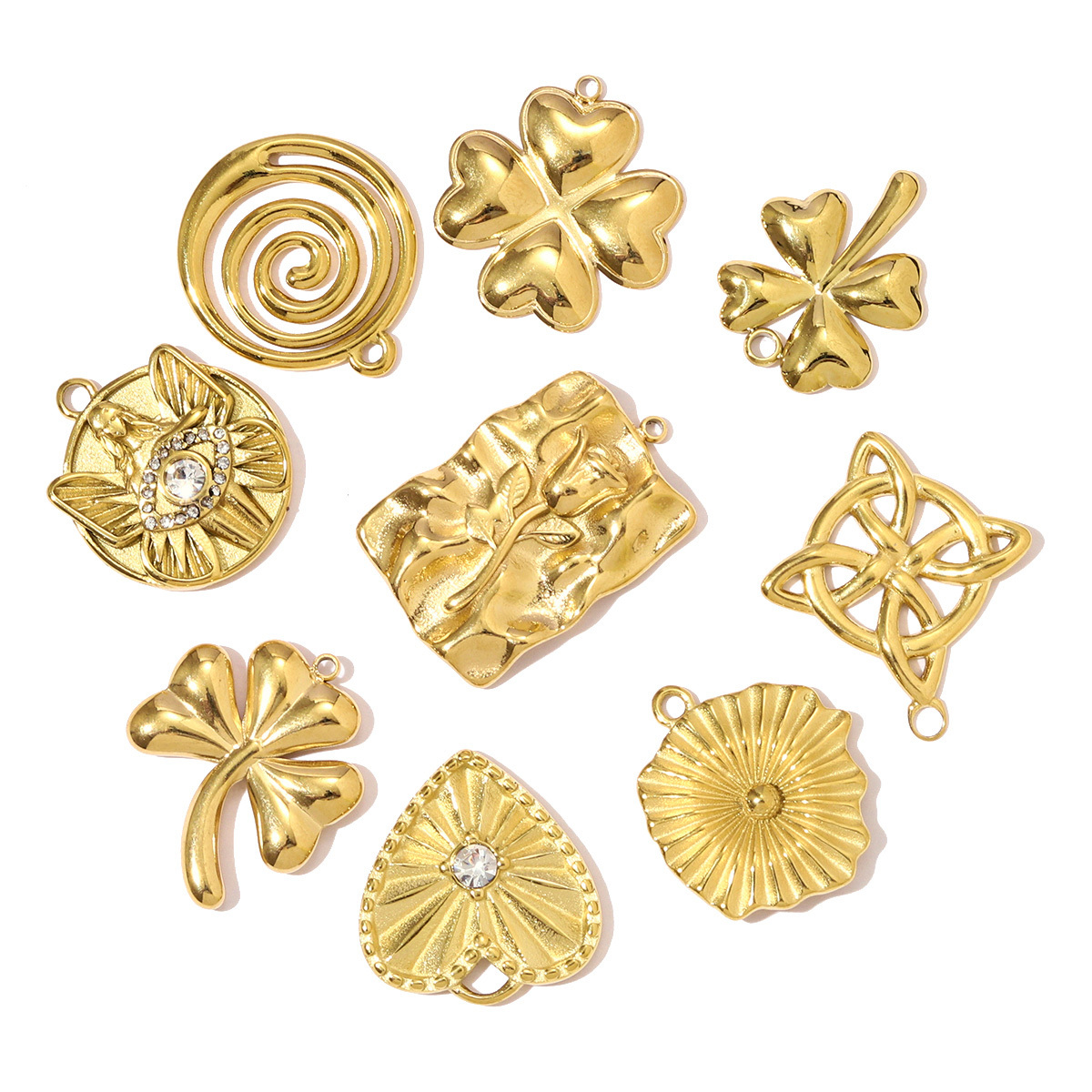 6pcs/pack Fashion Stainless Steel Clover Infinitial Knot DIY Charms Rhinestone Rose Lucky Eye Necklace Pendants Women Love Heart Jewelry