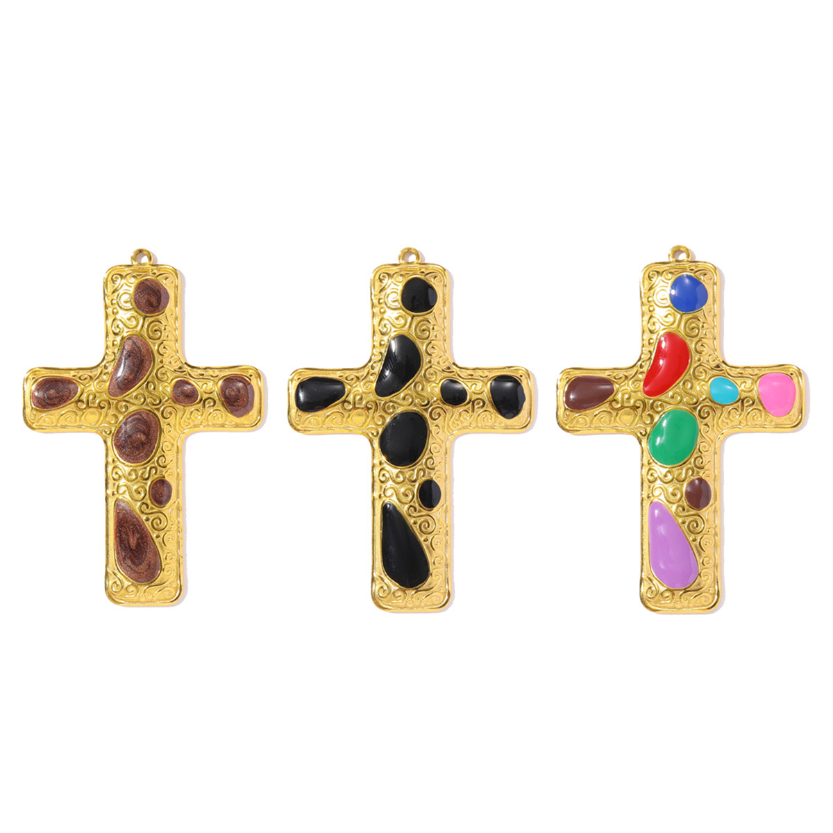 6pcs/pack Retro Stainless Steel Enamel Big Size Cross Necklace Pendant Rainbow Color DIY Earring Charms Woman Religious Jewelry