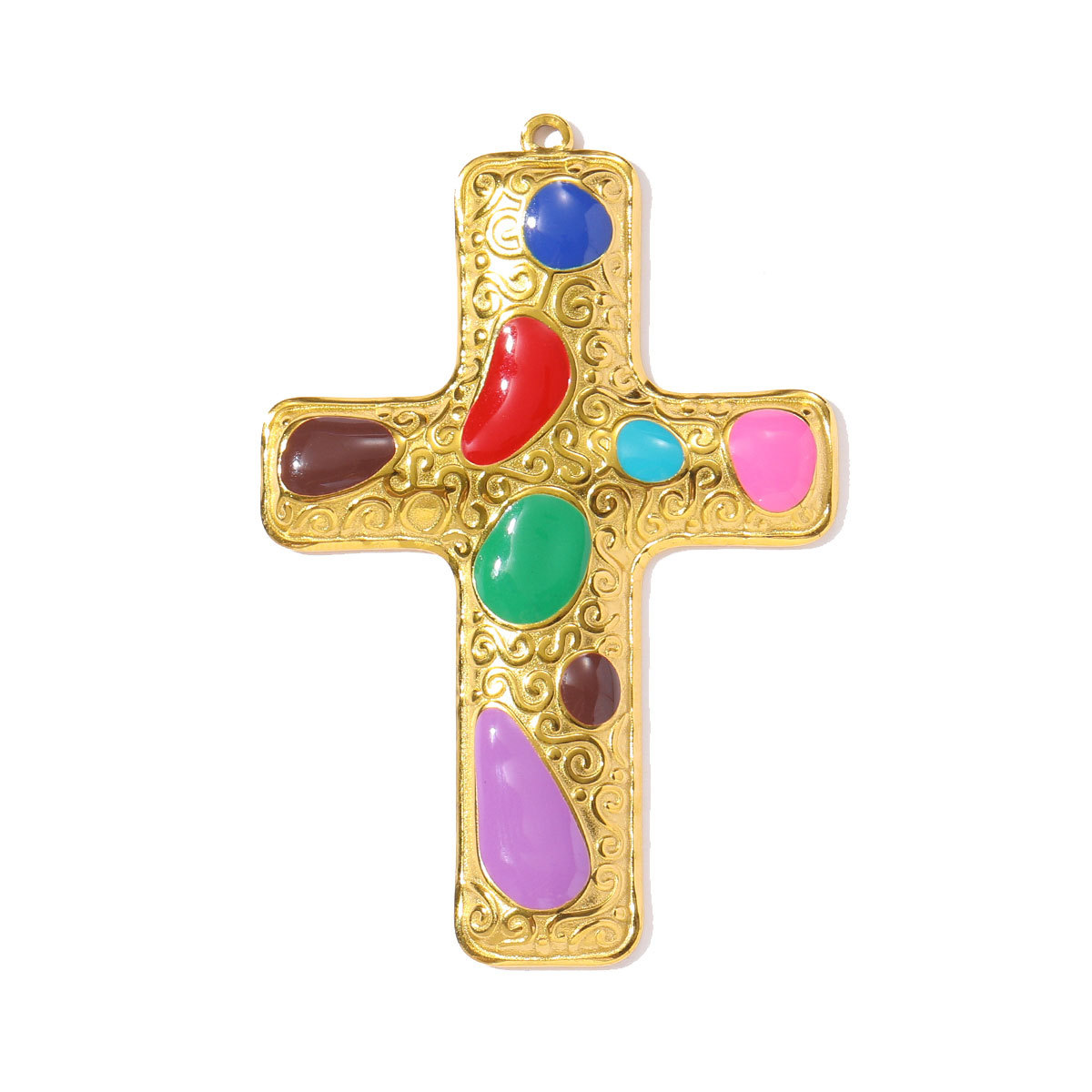 6pcs/pack Retro Stainless Steel Enamel Big Size Cross Necklace Pendant Rainbow Color DIY Earring Charms Woman Religious Jewelry