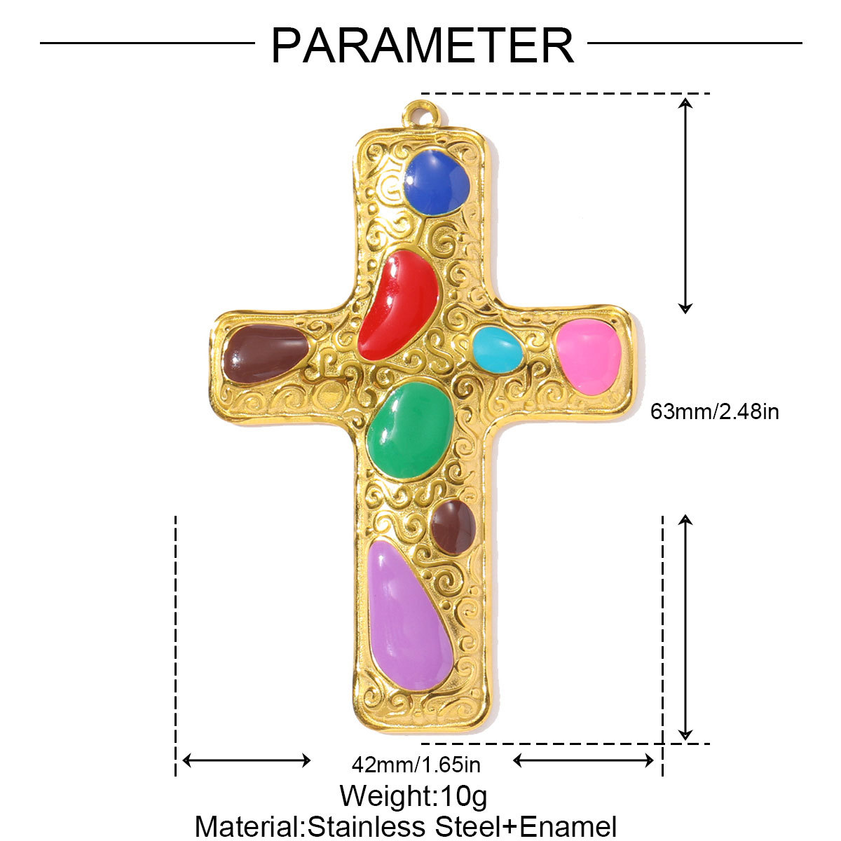 6pcs/pack Retro Stainless Steel Enamel Big Size Cross Necklace Pendant Rainbow Color DIY Earring Charms Woman Religious Jewelry