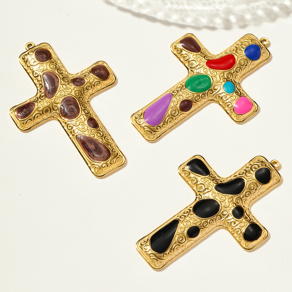 6pcs/pack Retro Stainless Steel Enamel Big Size Cross Necklace Pendant Rainbow Color DIY Earring Charms Woman Religious Jewelry