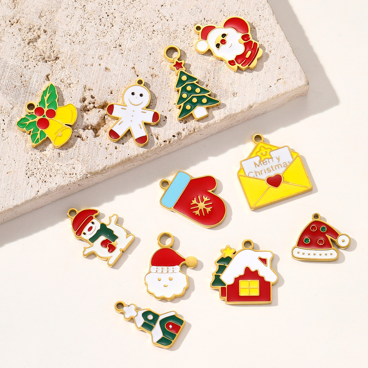 6pcs/pack Stainless Steel Enamel Christmas Tree House Necklace Pendant Santa Claus DIY Charms Woman Gingerbread Man Jewelry
