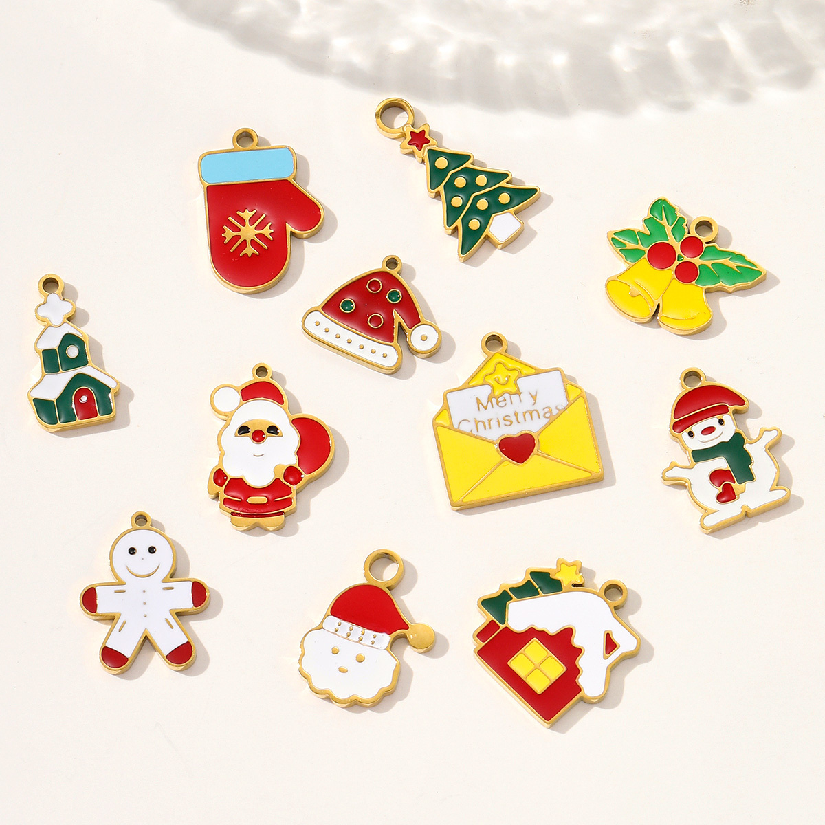 6pcs/pack Stainless Steel Enamel Christmas Tree House Necklace Pendant Santa Claus DIY Charms Woman Gingerbread Man Jewelry