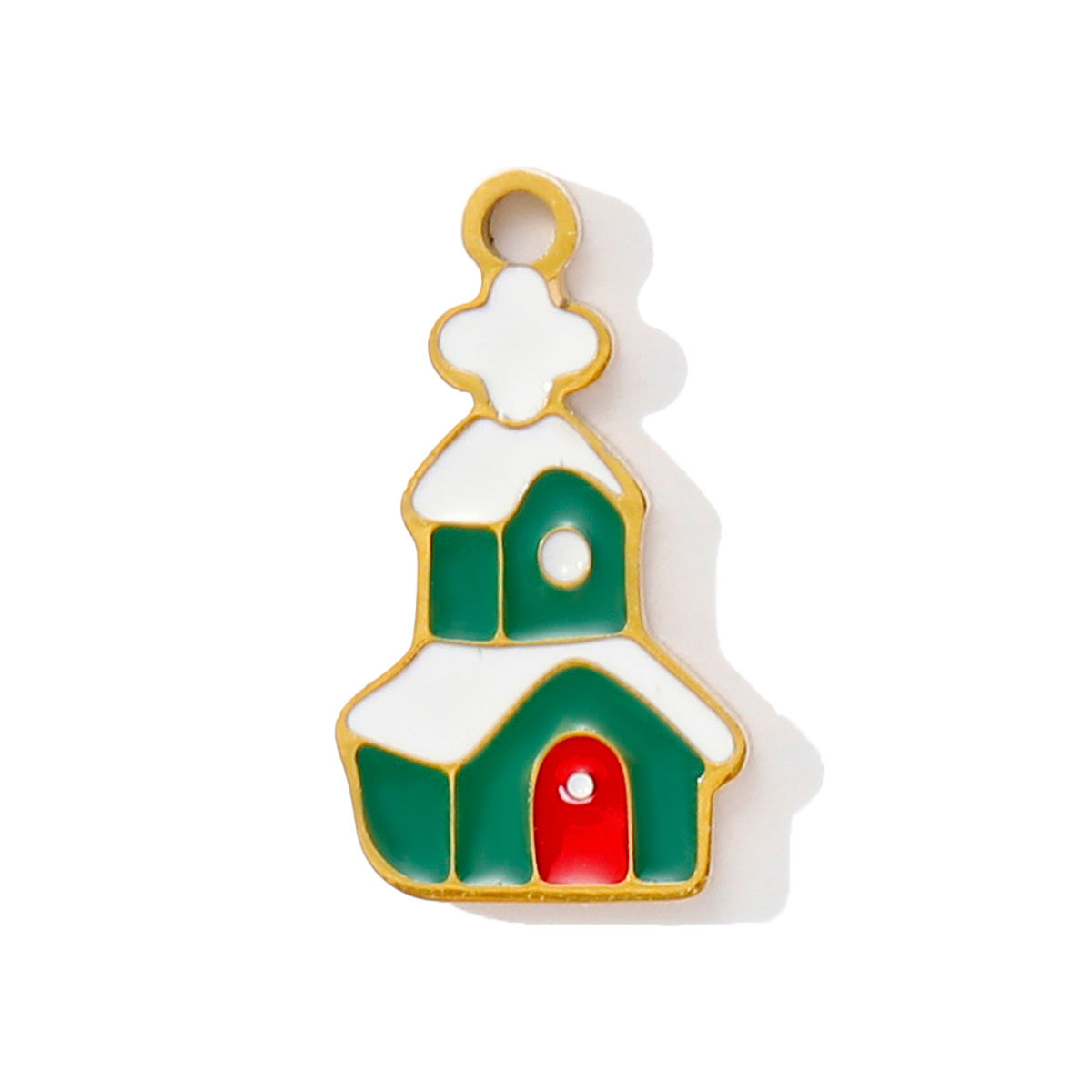 6pcs/pack Stainless Steel Enamel Christmas Tree House Necklace Pendant Santa Claus DIY Charms Woman Gingerbread Man Jewelry