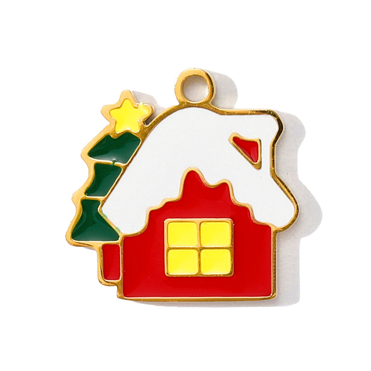 6pcs/pack Stainless Steel Enamel Christmas Tree House Necklace Pendant Santa Claus DIY Charms Woman Gingerbread Man Jewelry