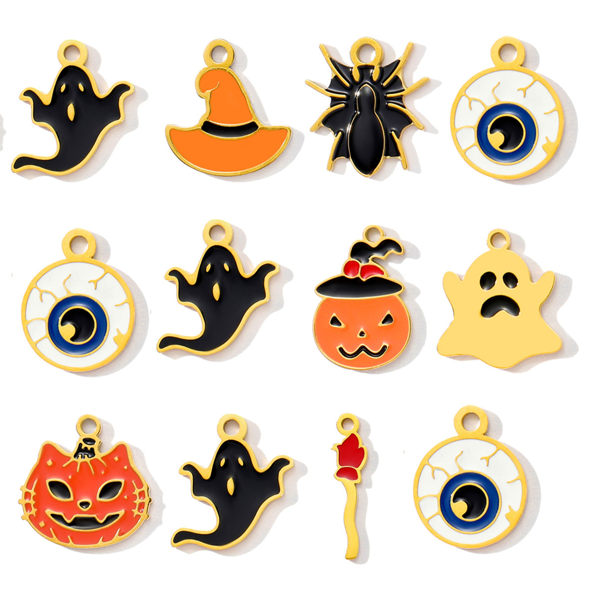 6pcs/pack Stainless Steel Enamel Pumpkin Ghost Necklace Pendant Mummy Vampire Witch Hat DIY Charms Halloween Owl Jewelry