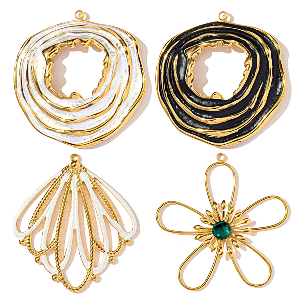 6pcs/pack Stainless Steel Enamel Flower Necklace Pendant Gemotric Big size Swirl DIY Earring Charm Women Hollow Leaf Jewelry