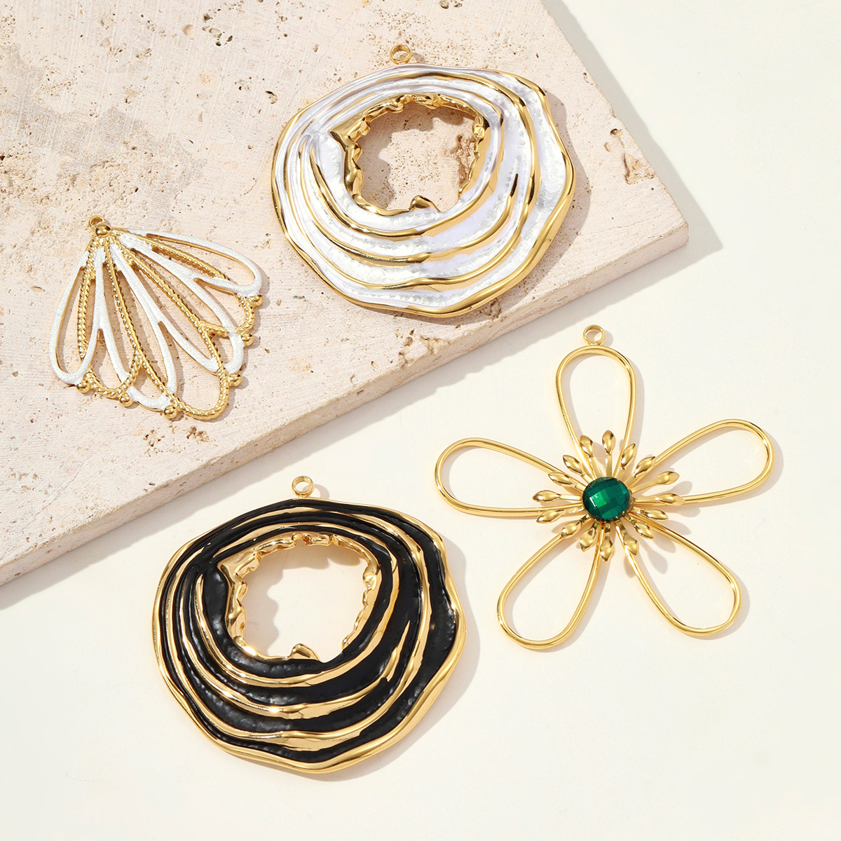6pcs/pack Stainless Steel Enamel Flower Necklace Pendant Gemotric Big size Swirl DIY Earring Charm Women Hollow Leaf Jewelry