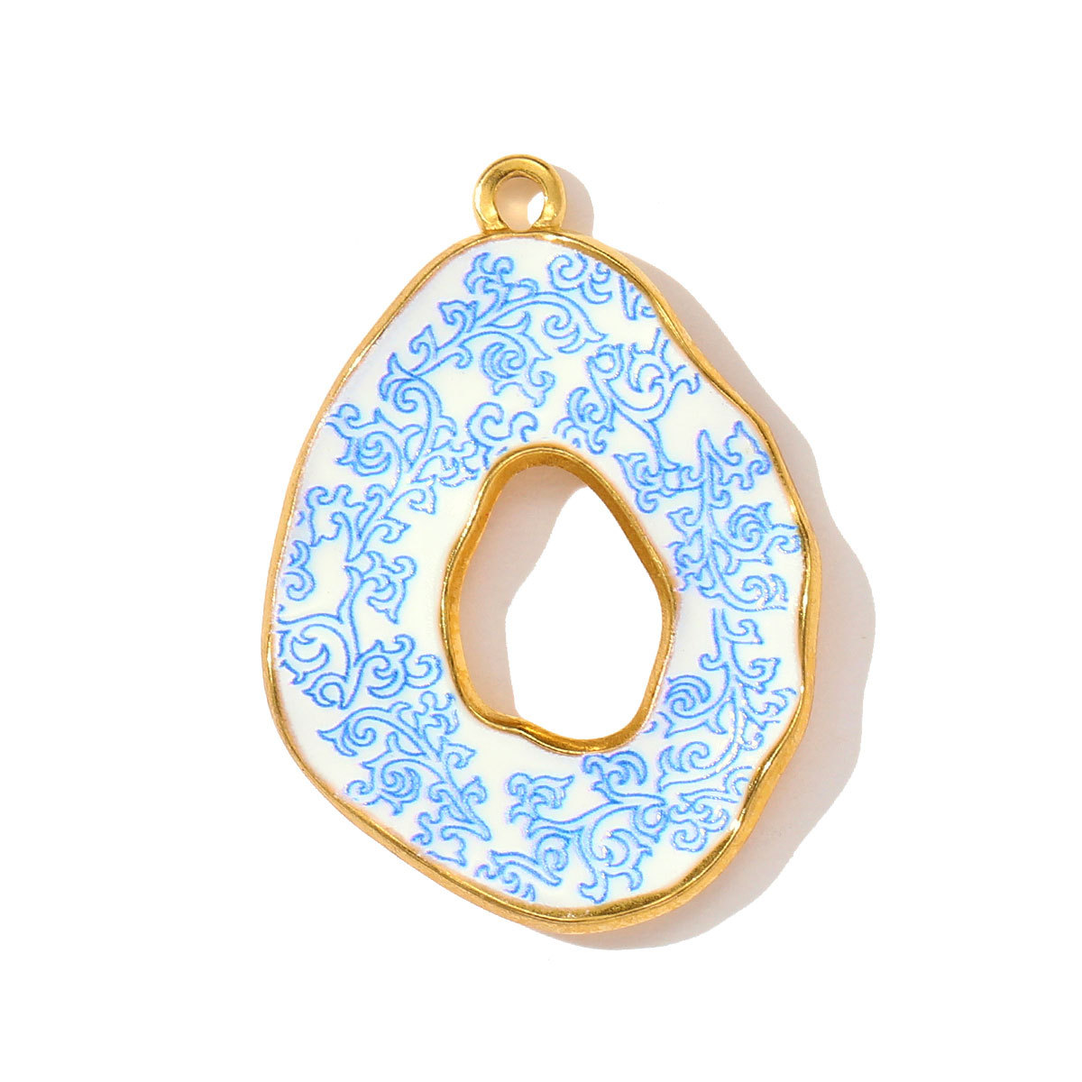 6pcs/pack Retro Stainless Steel UV Enamel Blue and White Porcelain Necklace Pendant Sun Flower DIY Earring Charm Women Jewelry