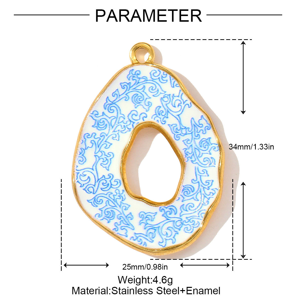 6pcs/pack Retro Stainless Steel UV Enamel Blue and White Porcelain Necklace Pendant Sun Flower DIY Earring Charm Women Jewelry