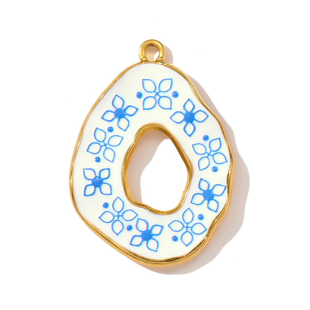 6pcs/pack Retro Stainless Steel UV Enamel Blue and White Porcelain Necklace Pendant Sun Flower DIY Earring Charm Women Jewelry