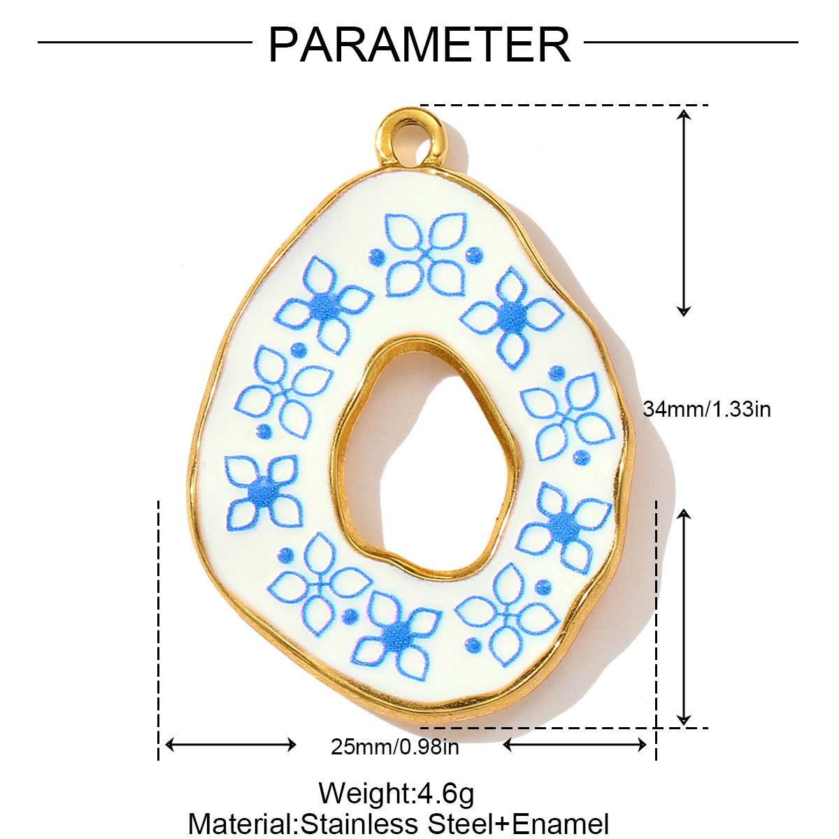 6pcs/pack Retro Stainless Steel UV Enamel Blue and White Porcelain Necklace Pendant Sun Flower DIY Earring Charm Women Jewelry