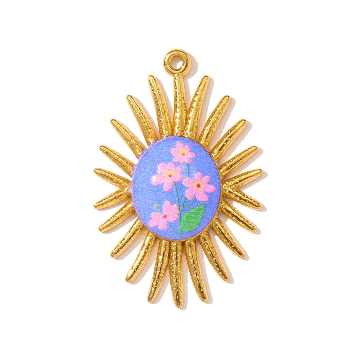 6pcs/pack Retro Stainless Steel UV Enamel Blue and White Porcelain Necklace Pendant Sun Flower DIY Earring Charm Women Jewelry